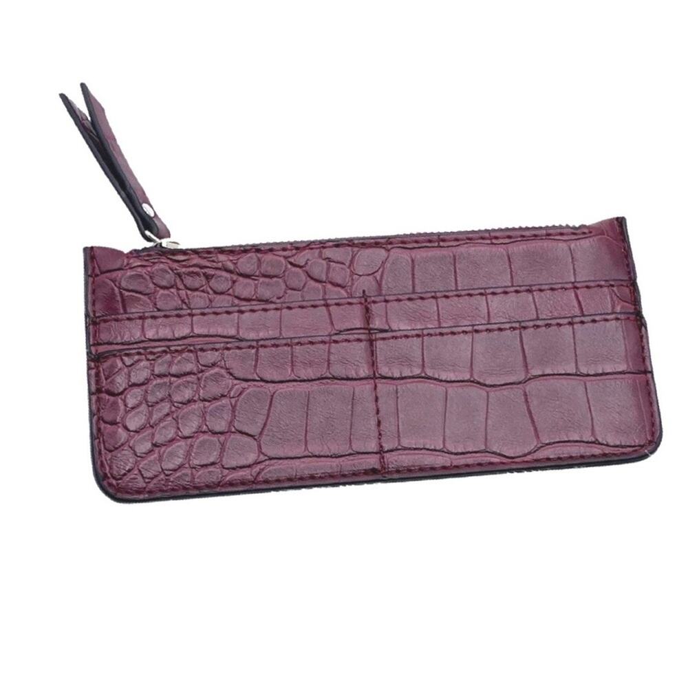 VINTAGE embossed faux leather burgundy wallet w/zipper closure & cc slots